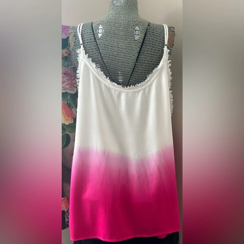 NWOT WHITE BIRTH RASPBERRY SORBET OMBRÉ LOOSE FIT TANK, RAW/FRAYED EDGE, 3X